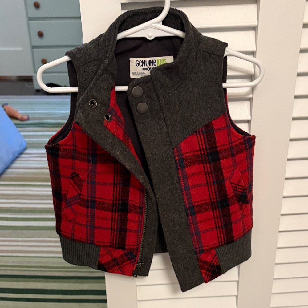 Genuine Kids Red and Gray Checkered Vest